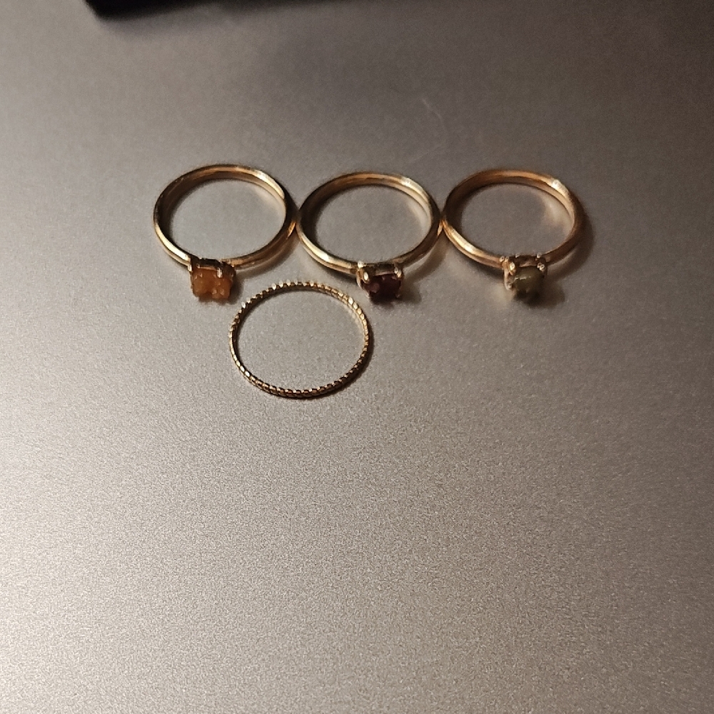 Gold-Tone Stacking Ring Set with Multi-Colored Gem Accents